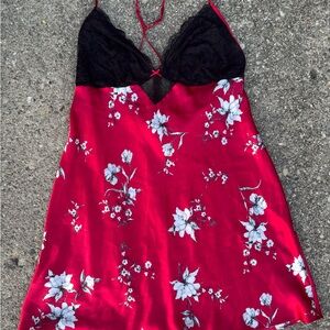 Floral Red and Black Lace Slip Dress